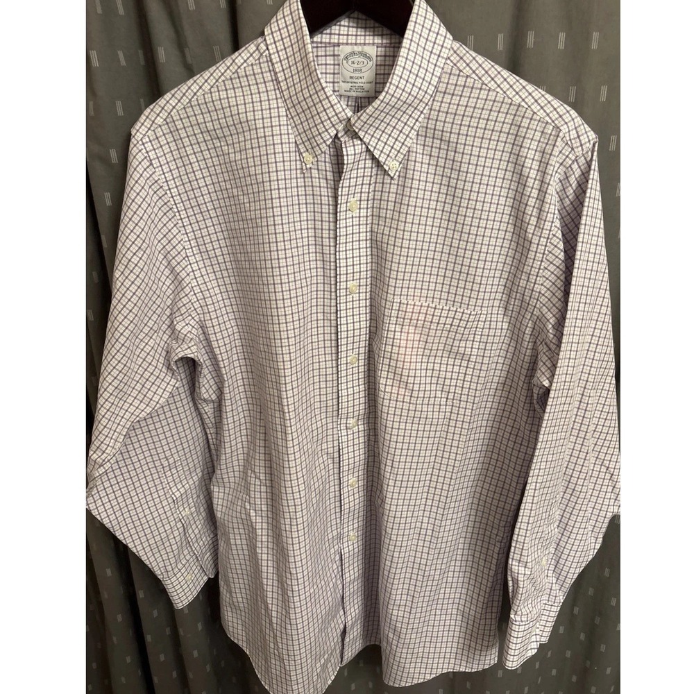 Brooks Brothers 1818 Regent Dress Shirt Mens 16 32-33 Purple Tattersall Non-Iron